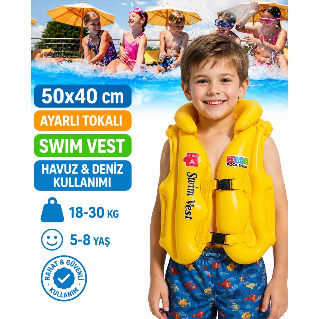 LRS Store A+ 5-8 Yaş Çocuk Şişme Can Yeleği 50X40 cm Yüksek Kalite Havuz Deniz Yüzme Yelek 18-30 kg Taşıma Diğer Fiyatı