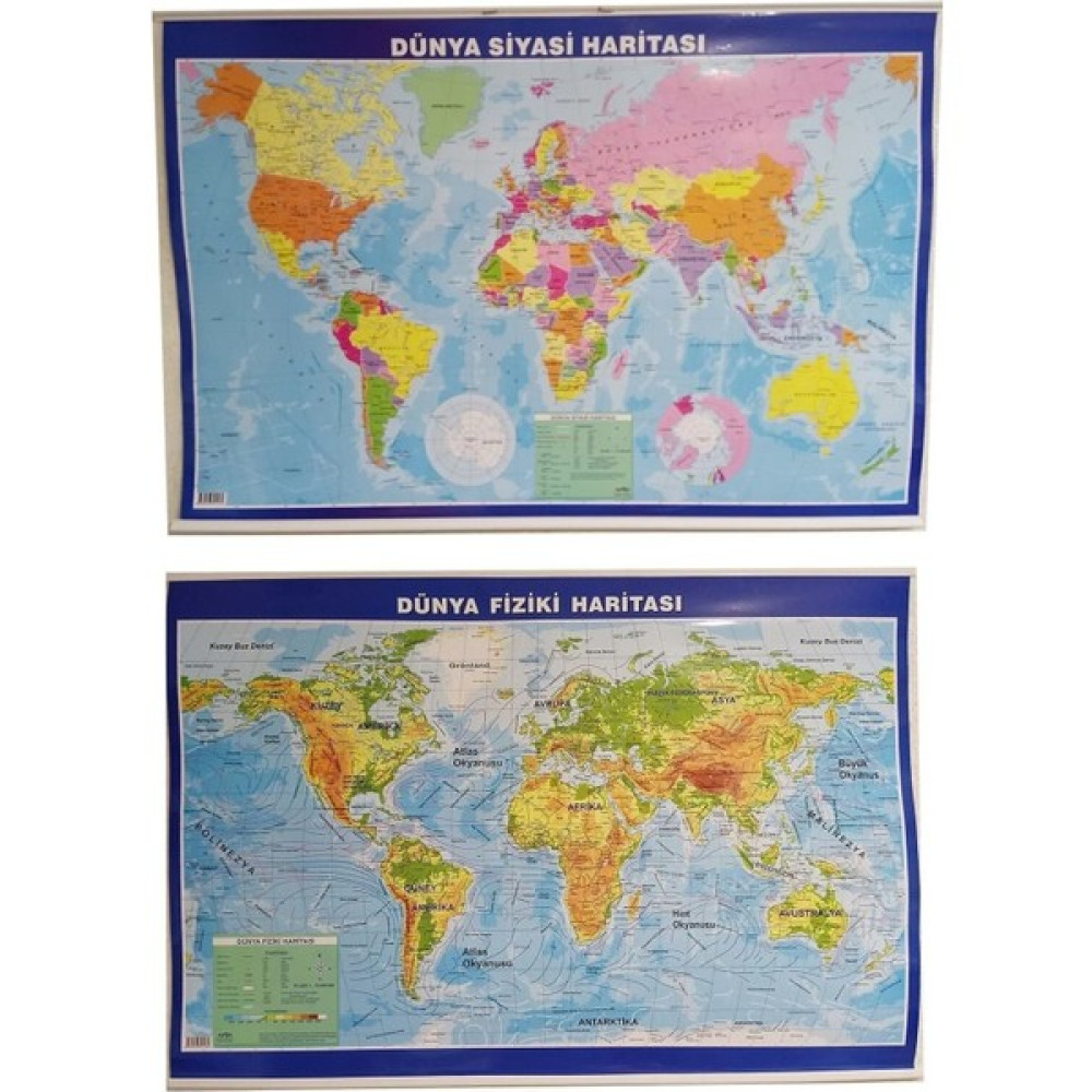 LRS Store Dünya Haritası Siyasi ve Fiziki Çift Taraflı Çıtalı 70X100 cm Eğitici Harita Harita & Küre Fiyatı