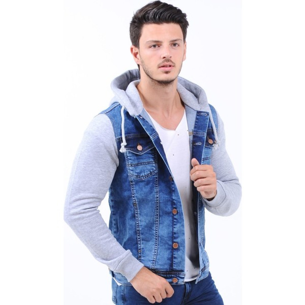 LTC Jeans Kollar Gri Kapüşonlu Açık Mavi Erkek Kot Ceket Erkek Ceket Fiyatı