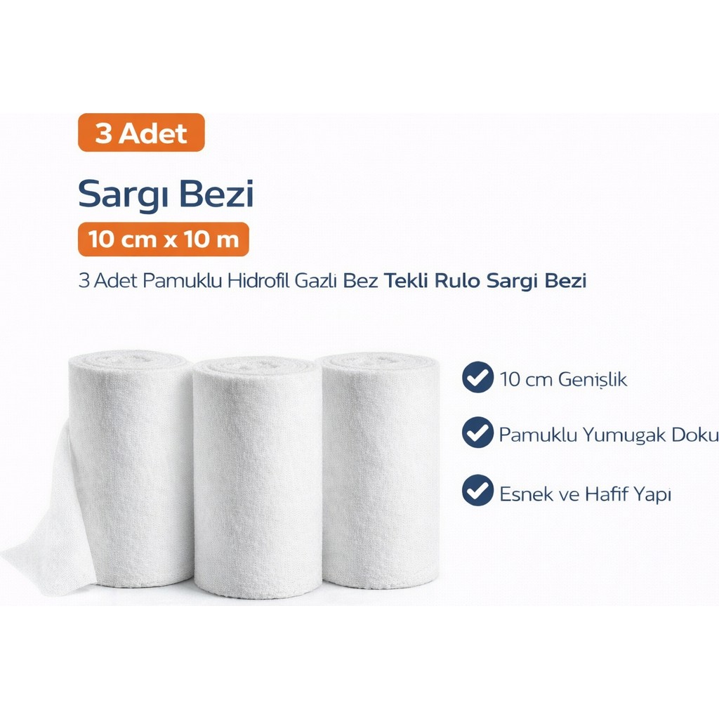 LTG Nova Sargı Bezi 10 cm x 10 M 3 Adet Pamuklu Hidrofil Gazlı Bez Tekli Rulo Sargı Bezi Seti - Numara - Beden Diğer Fiyatı