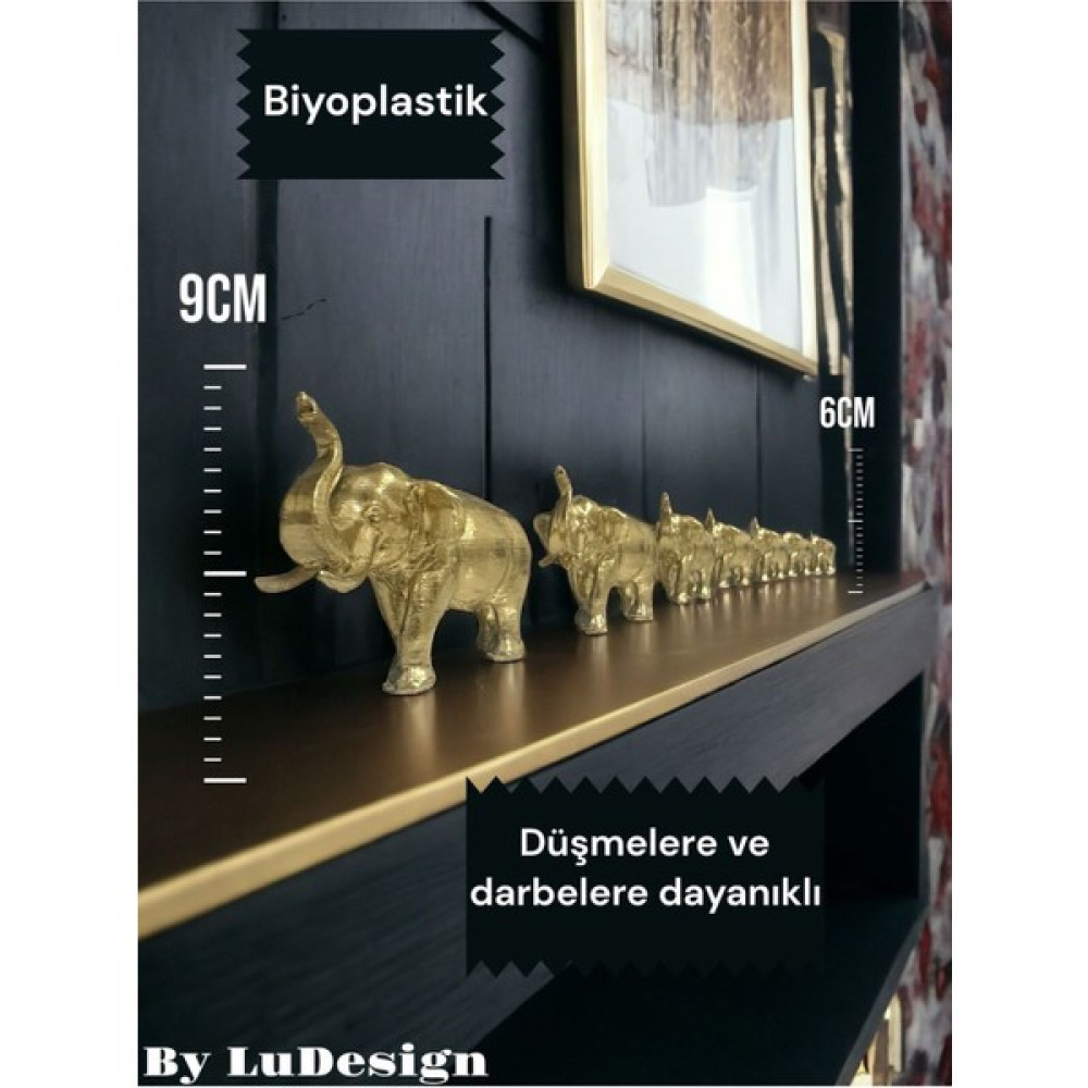 Lu Design Premium Gold Renk 7li Bereket Fil Seti & Biblo Biyoplastik Ev Dekorasyon Biblo Fiyatı
