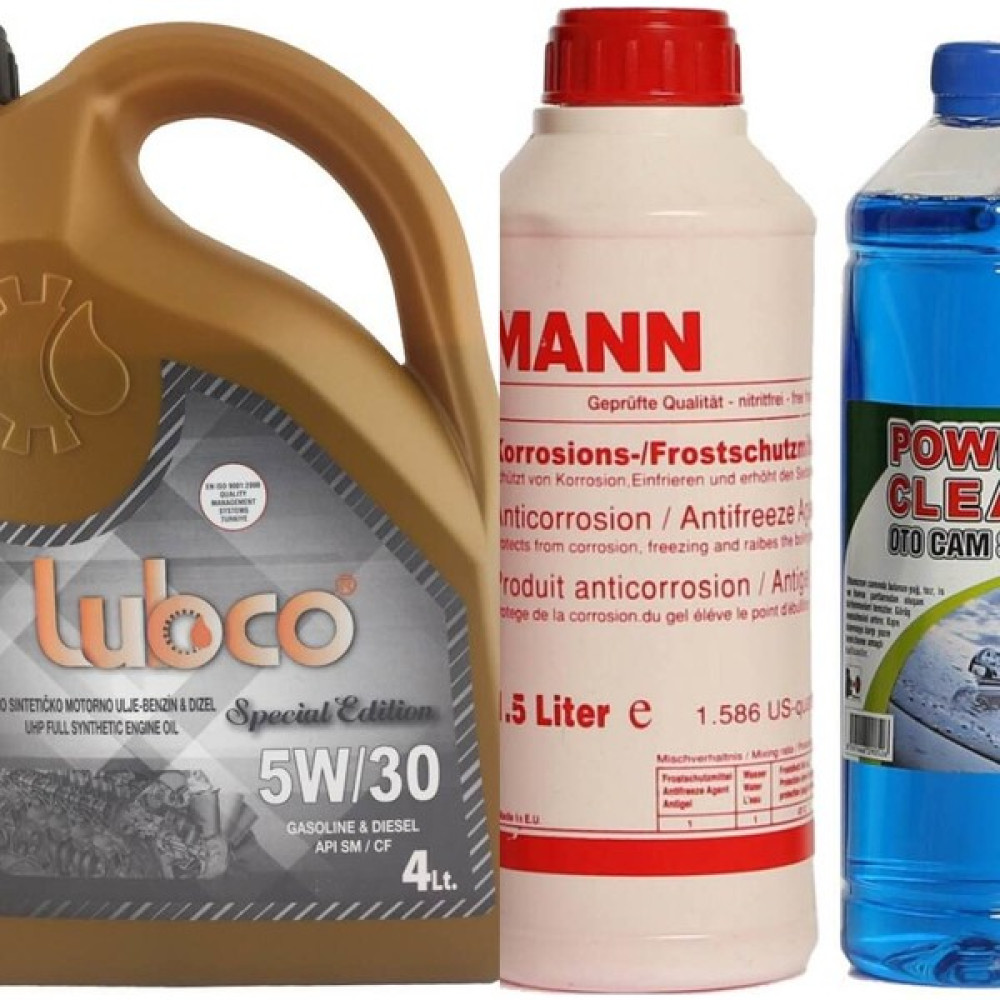 Lubco 5W30 Tam Sentetik 4 lt Motor Yağı + Mann 1.5 lt Kırmızı Antifriz + 1 lt Cam Suyu Motor Yağı Fiyatı