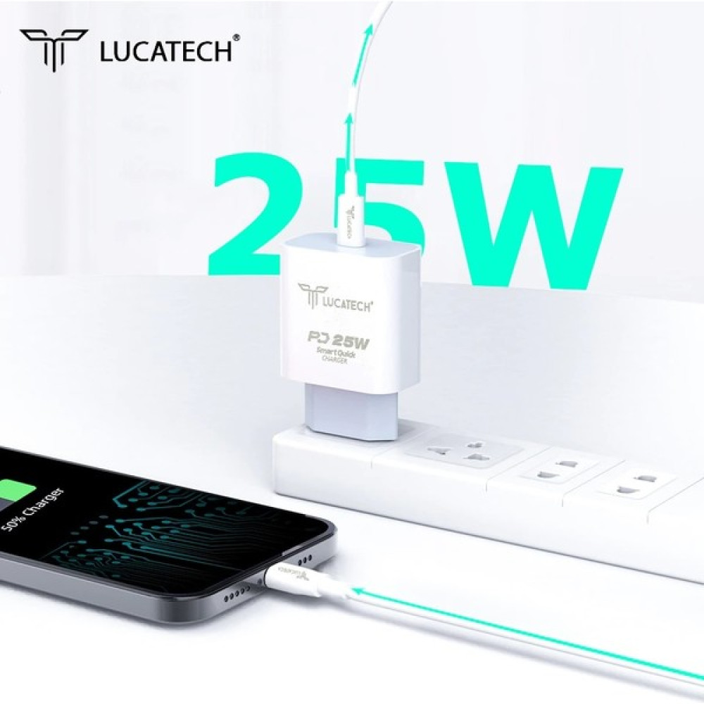 Lucatech Type-C Hızlı Şarj Aleti 25W Pd Type-C-Type-C Akıllı Çip Teknolojili Ultra Hızlı Type-C Şarj Cihazı - Beyaz Bilgisayar Çevirici ve Adaptörü Fiyatı