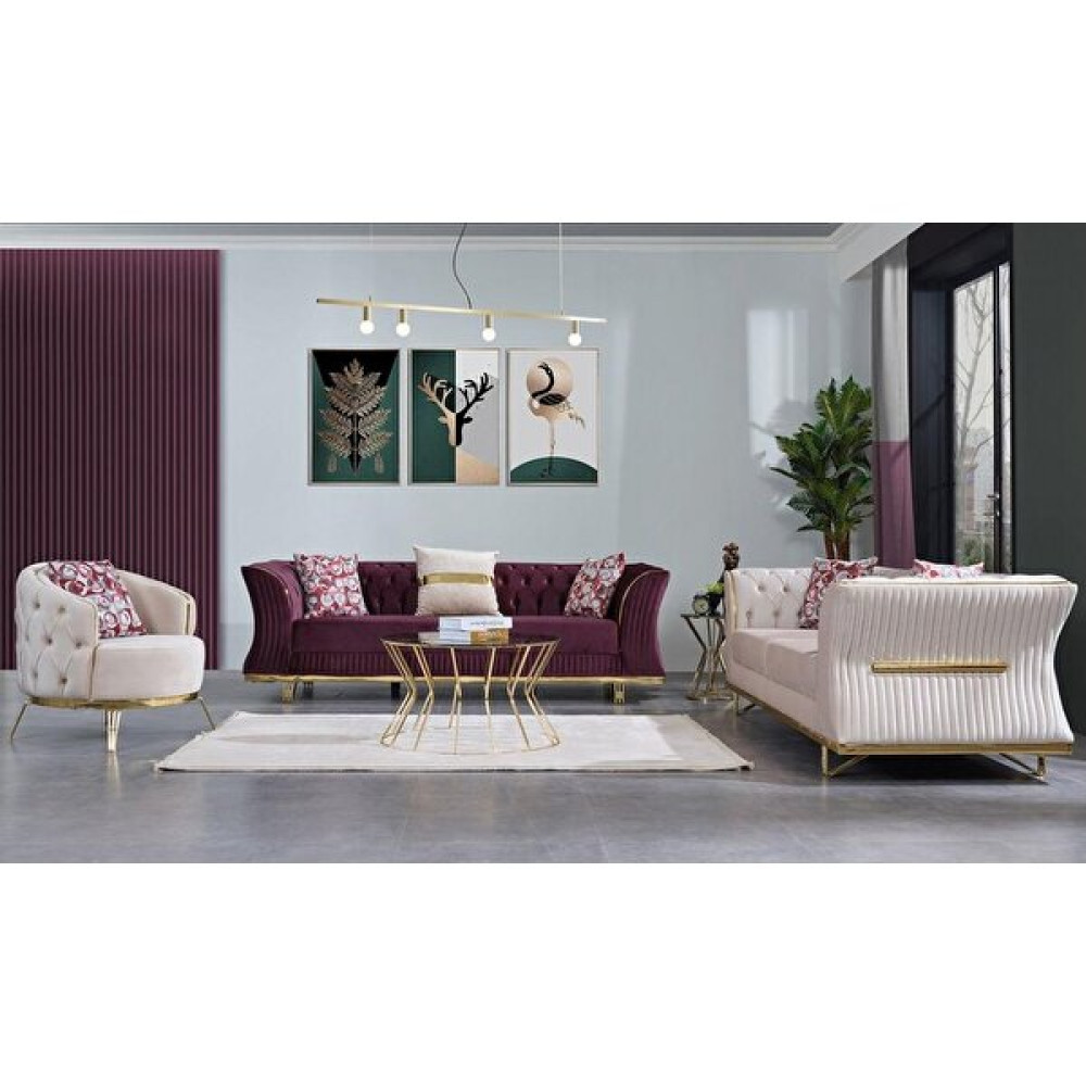 Lucetta Concept Hisar Koltuk Takımı 3+3+1 - Mor - Açık Krem Koltuk Takımı / Seti Fiyatı