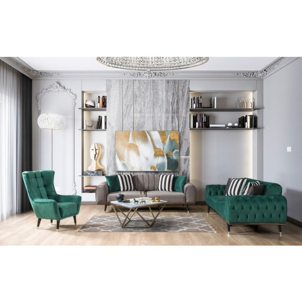 Lucetta Concept Kiev Koltuk Takımı 3+3+1 - Gri - Yeşil Koltuk Takımı / Seti Fiyatı