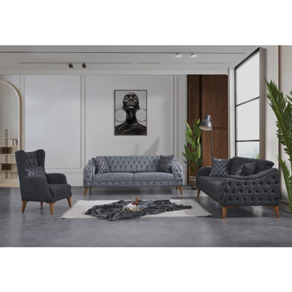 Lucetta Concept Rapsodi Koltuk Takımı 3+3+1 - Gri - Siyah Koltuk Takımı / Seti Fiyatı