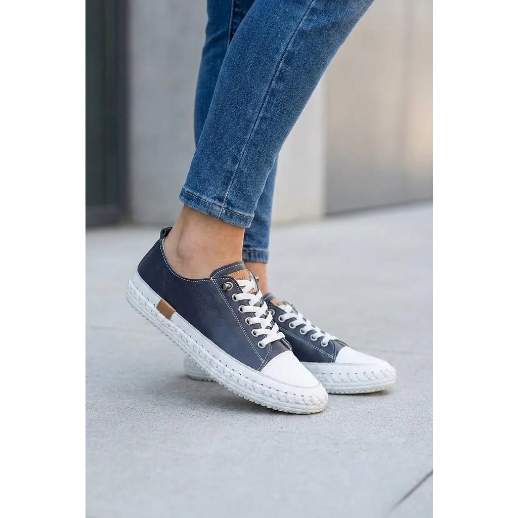 Lucid Kadın Hakiki Deri Lacivert Sneaker El Dikişli Günlük Spor Ayakkabı Bağcıklı Rahat Taban Diğer Fiyatı