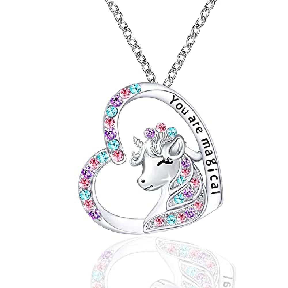 Luckimoli You are Magical Necklace for Girls Crystal Heart Pendant Necklaces Jewelry Gifts for Girls Daughter Granddaughter Niece Birthday