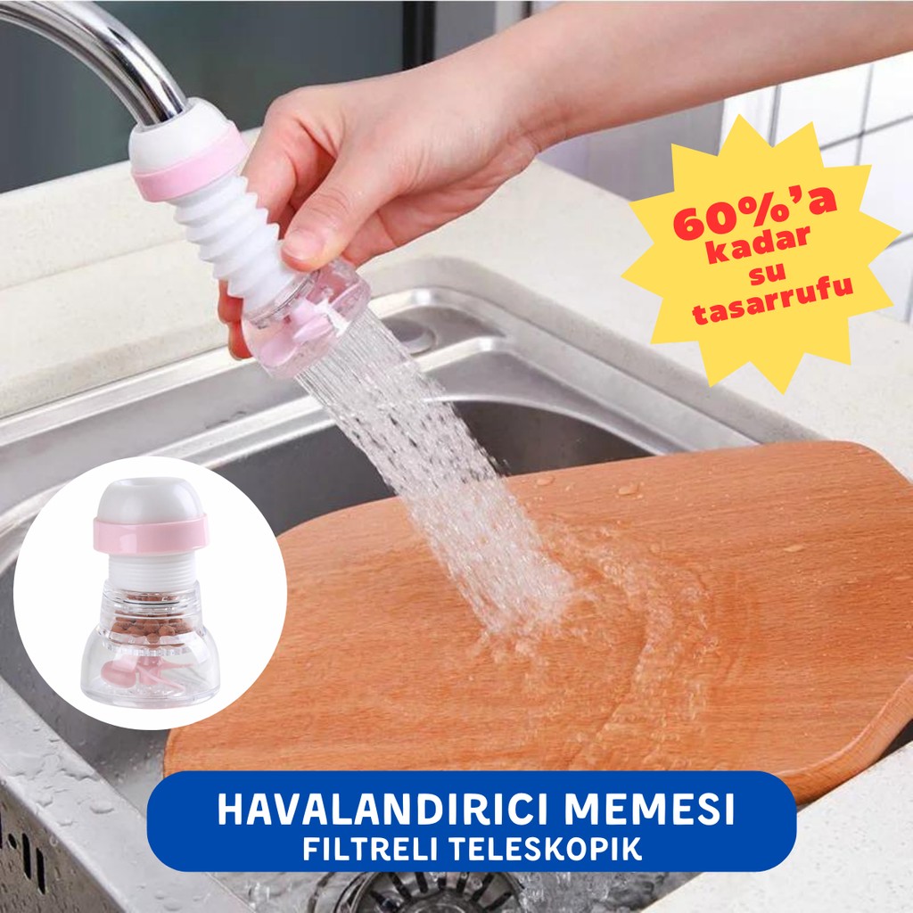 Luckshery Kitchen Filtreli ve Difüzörlü Musluk Için Teleskopik Havalandırıcı Eklentisi, Filtreli ve Su Filtreuç - Pembe Diğer Fiyatı