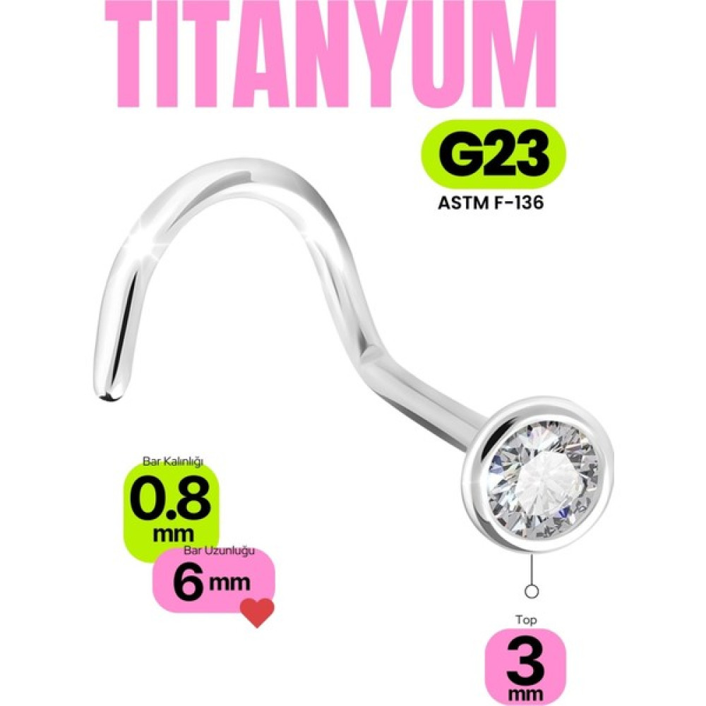 Luckshery Titanyum Piercing %100 G23 Burun Hızma Şeffaf Piercing Kıvrık L Saplama Taşlı - kristal: 3 mm Altın & Gümüş Piercing Fiyatı