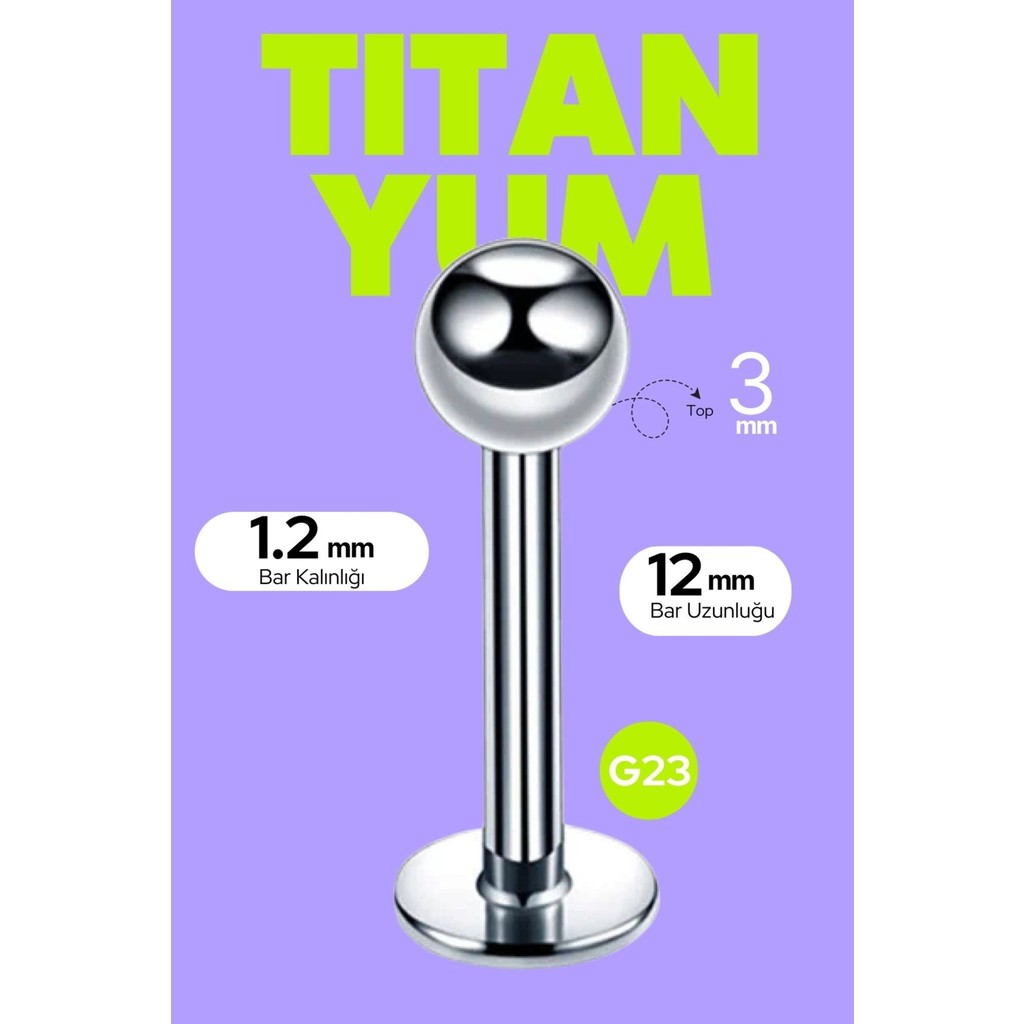 Luckshery Titanyum Piercing Labret Helix Dudak Tragus Kıkırdak Gümüş Renk %100 G23 Top 3mm Bar 1.2 mm - 12 mm SSD / Solid State Drive Fiyatı