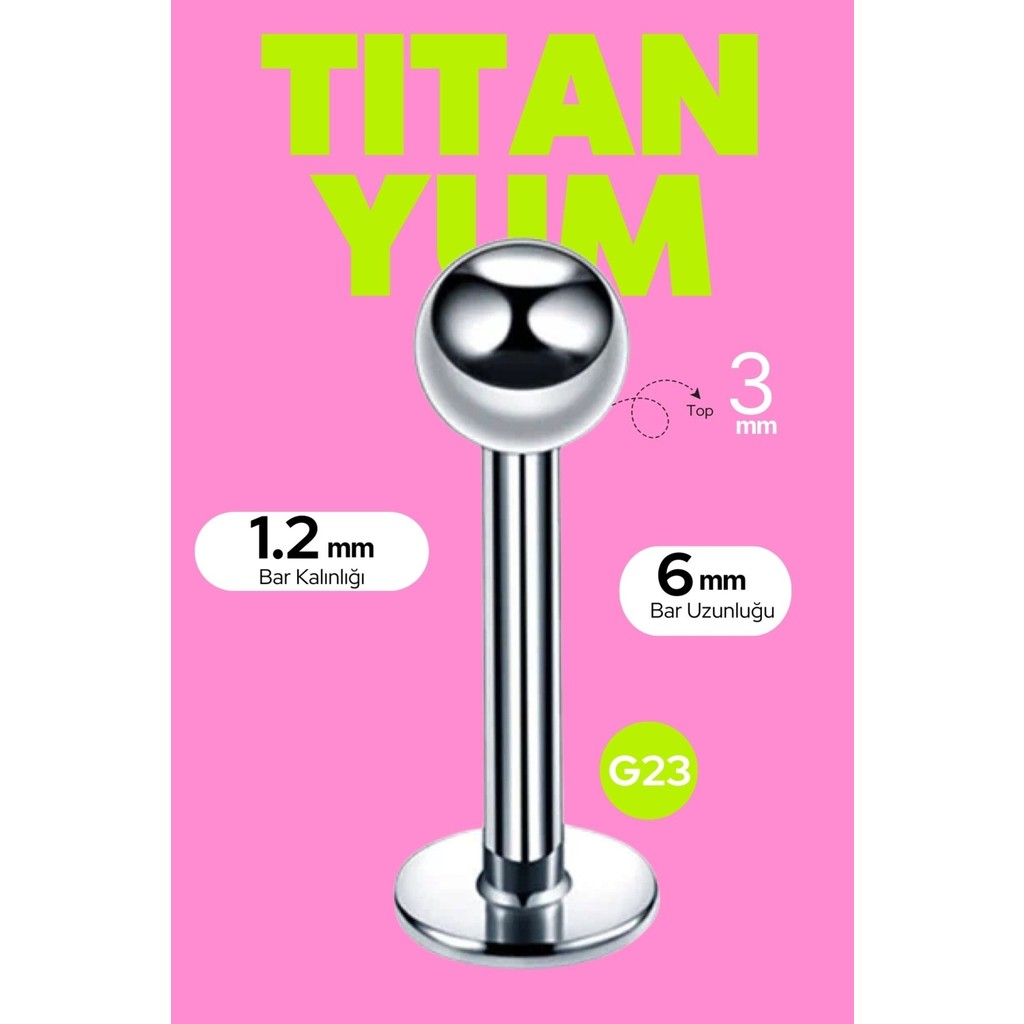 Luckshery Titanyum Piercing Labret Helix Dudak Tragus Kıkırdak Gümüş Renk %100 G23 Top 3mm Bar 1.2 mm - 6 mm SSD / Solid State Drive Fiyatı