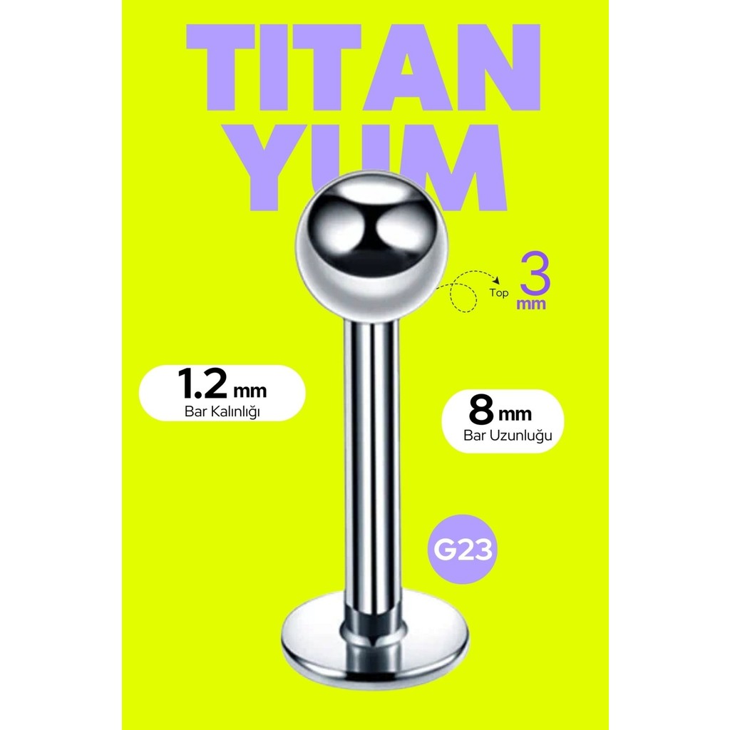 Luckshery Titanyum Piercing Labret Helix Dudak Tragus Kıkırdak Gümüş Renk %100 G23 Top 3mm Bar 1.2 mm - 8 mm SSD / Solid State Drive Fiyatı