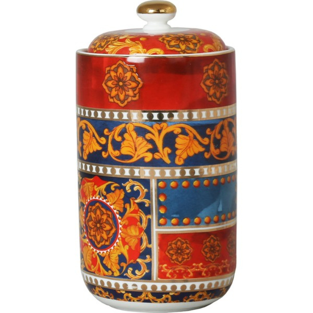 Lucky & Art Clarissa Mavi Beyaz Naturel Barok Desenli Bone China Porselen Kapaklı Kavanoz 21 cm Mutfak Gereçleri Fiyatı