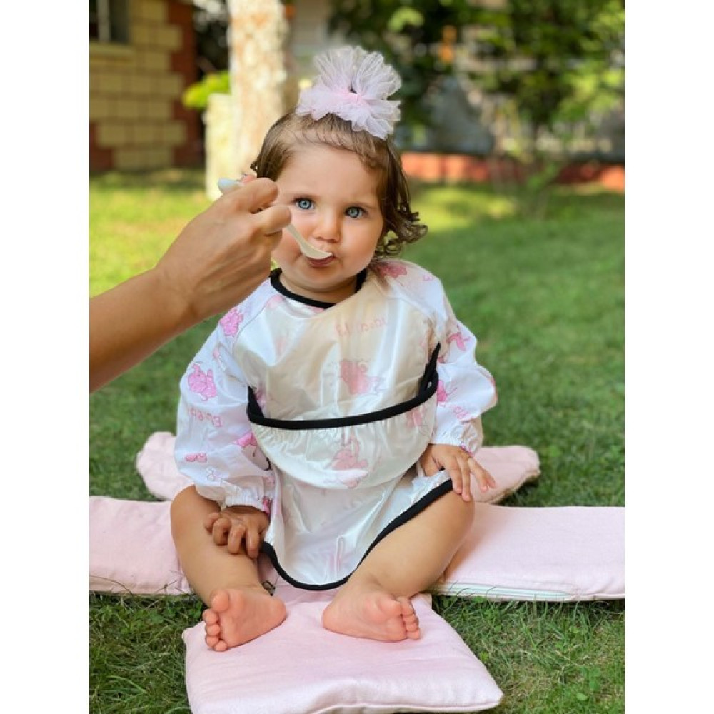 Lucky Day Mama Önlüğü Bebek Önlüğü Oyun Önlüğü Faaliyet Önlüğü - 1 - 4 Yaş - Beyaz - Açık Pembe Mama Önlüğü Fiyatı