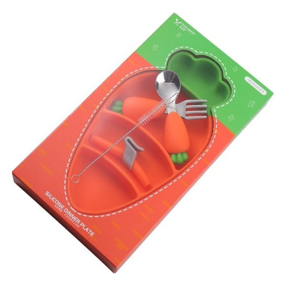 Lucky Power Çocuk Yemek Tabağı Çatal Kaşık Takımı Izgara Tabak (Yurt Dışından) - Turuncu - Yeşil Mama Seti Fiyatı