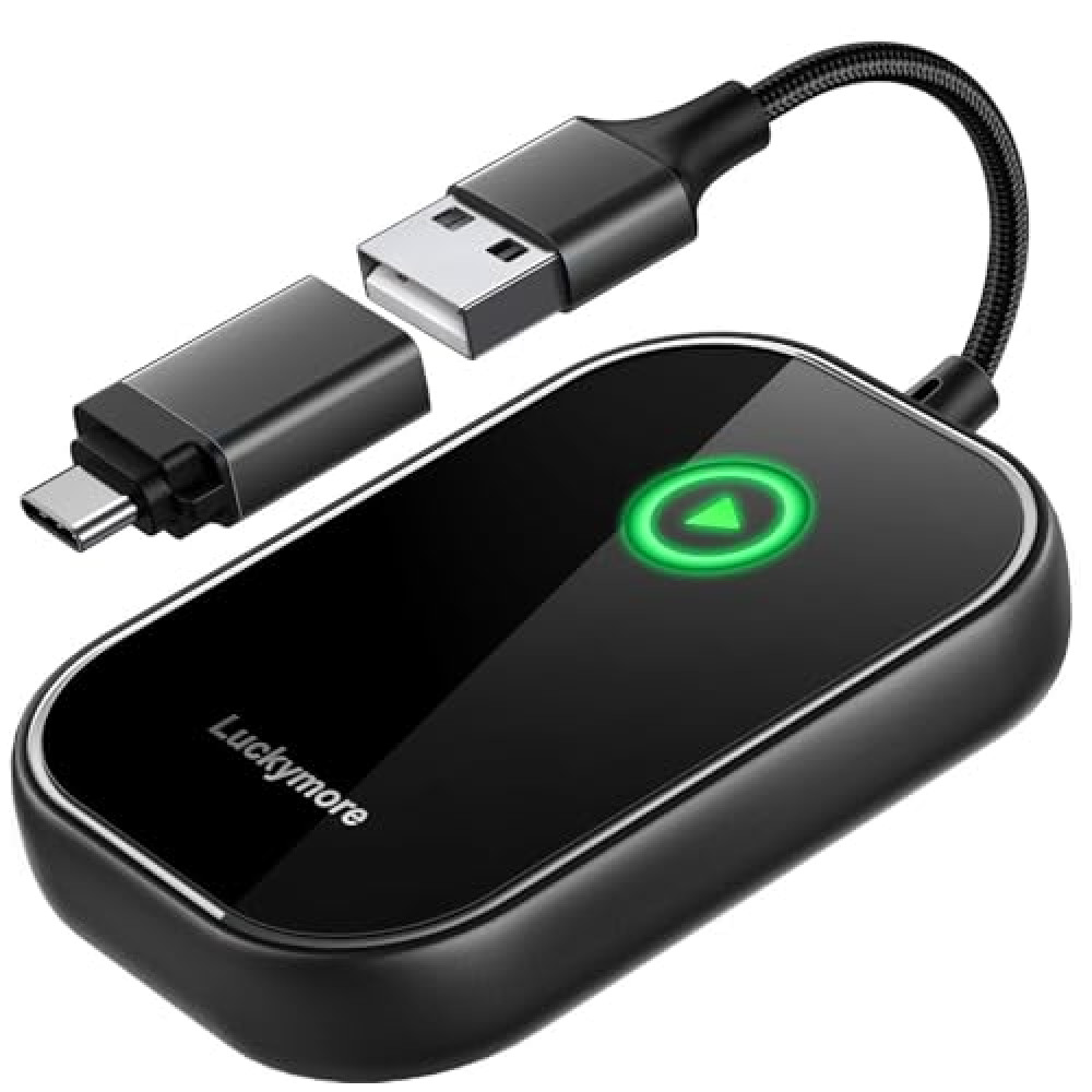 Luckymore Wireless Carplay Adapter, Converts Wired to Wireless Carplay Dongle for Wireless Control Plug & Play Carplay Fit for Cars from 2017 & for Apple iPhone iOS 10+