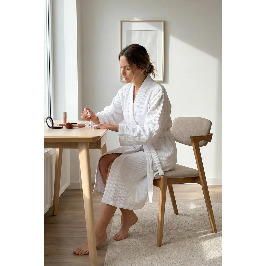 Lucy and Home Unisex , 4 Kat Müslin Sabahlık / Bornoz /kimono - S - Beyaz Bornoz Fiyatı