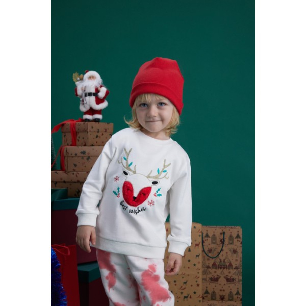 Luess Çocuk Yılbaşı Temalı Geyik Nakış Detaylı Sweatshirt Kız Çocuk Sweatshirt Fiyatı