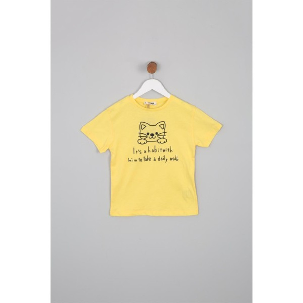 Luess Kız Çocuk Regular Fit Kedi Baskılı Kısa Kollu Tişört Kız Çocuk T-shirt Fiyatı