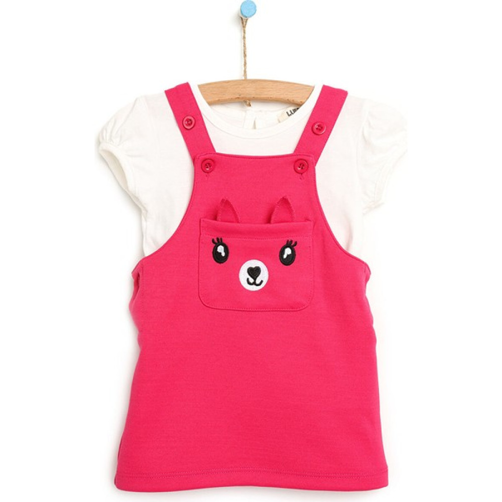 Luess Luess Basic Cepli Nakışlı Salopet-Tshirt Kız Bebek Bebek Giysi Takım Fiyatı