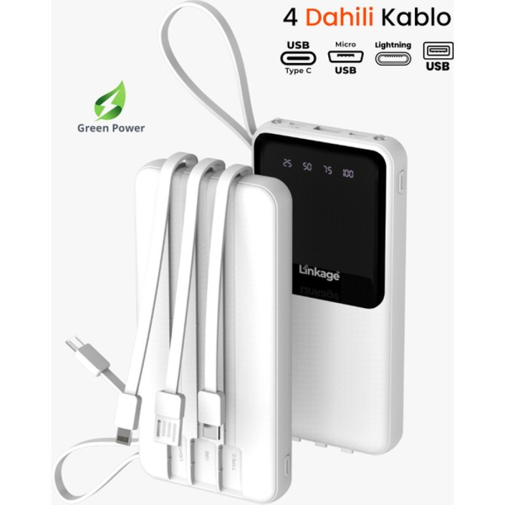 Luffy Case 10.000 Mah Elite Dahili 4 Kablolu Dijital Göstergeli Işıklı Powerbank Taşınabilir Şarj Cihazı - Beyaz Taşınabilir Şarj Cihazı - Powerbank Fiyatı