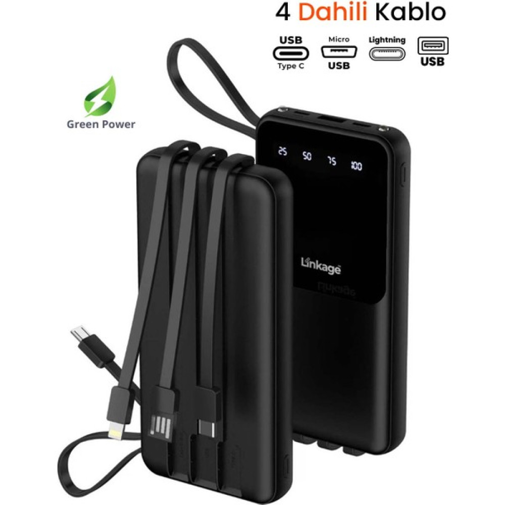 Luffy Case 10.000 Mah Elite Dahili 4 Kablolu Dijital Göstergeli Işıklı Powerbank Taşınabilir Şarj Cihazı - Siyah Taşınabilir Şarj Cihazı - Powerbank Fiyatı