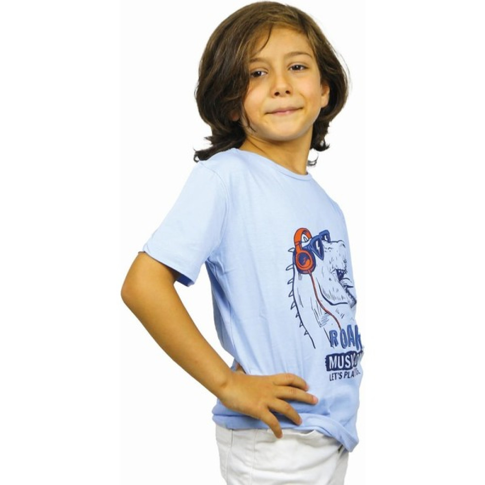 Lufigo Dinazor Desenli Açık Mavi Renk Kısa Kol Çocuk T-Shirt Erkek Çocuk T-shirt Fiyatı