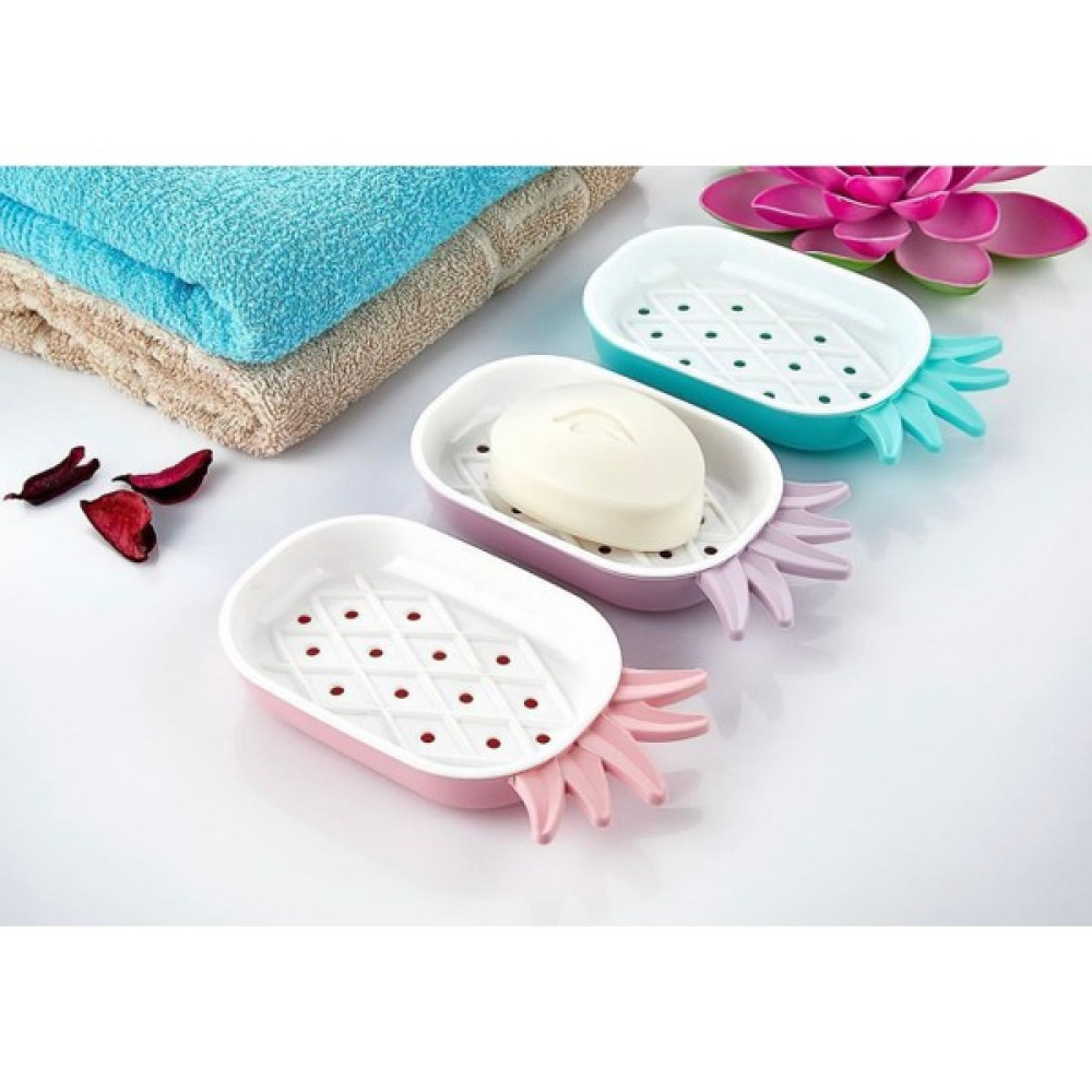Lufy Ananas Desenli Katı Sabunluk- Desenli Izgaralı Katı Sabunluk Süngerlik - Pembe - 14*10 Sabunluk Fiyatı
