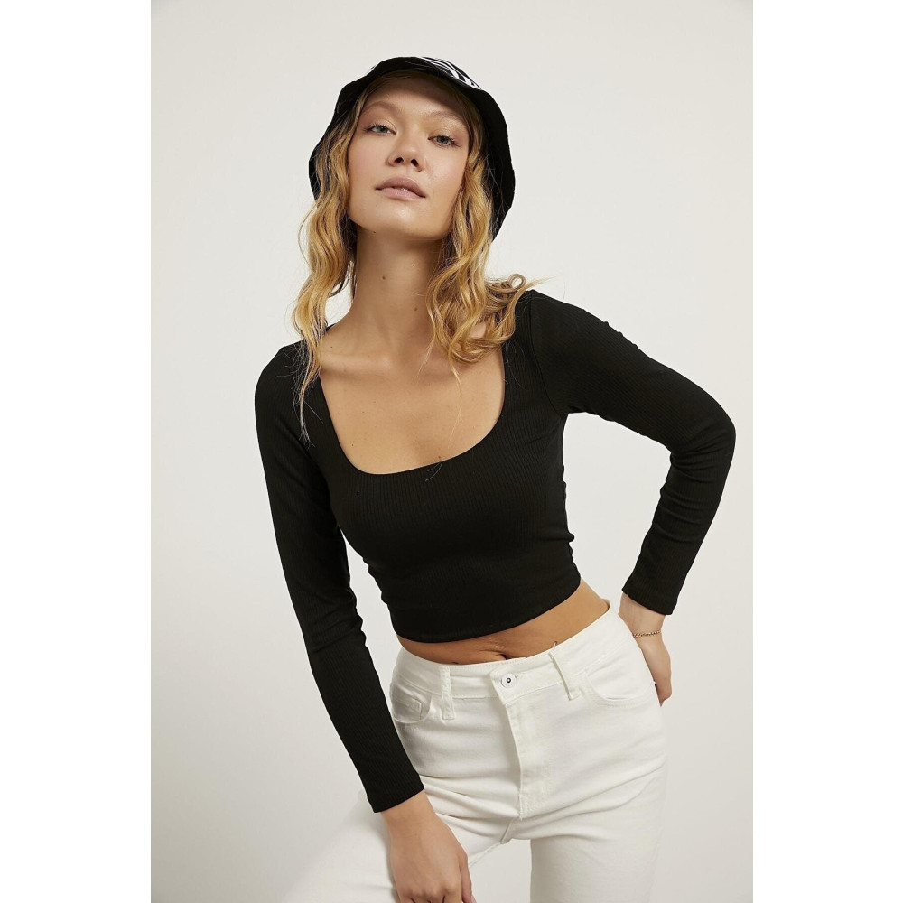 Lufya Kadın Kare Yaka Fitilli Kaşkorse Crop Bluz XS/S Beden Bluz Fiyatı