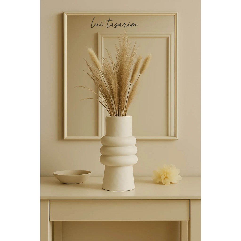 Lui Tasarım Krem Rengi Seramik Vazo Meri Iskandinav Tarzı Modern Minimalist Sade Dekoratif 23 cm Vazo Diğer Fiyatı