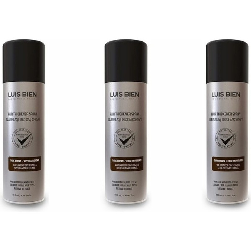 Luis Bien 3 Adet Hair Fiber Dolgunlaştırıcı Saç Spreyi Koyu Kahve - 3 x 100 ml Saç Bakım Maskeleri & Serumlar & Spreyler Fiyatı