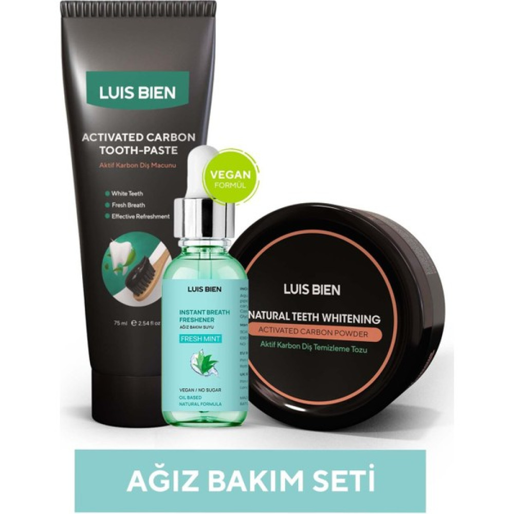 Luis Bien Ağız Bakım Seti ( Aktif Karbon Diş Tozu + Aktif Karbon Diş Macunu +Naneli Ağız Bakım Suyu ) Diş Beyazlatıcılar Fiyatı