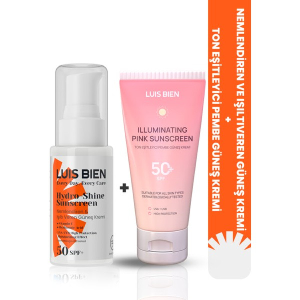 Luis Bien Ton Eşitleyici Pembe Güneş Kremi & Hyaluronik Asit + Vitamin C SPF50+ Set güneşten Koruyucu, Aydınlatıcı ve Ton Eşitleyici Nemlendiriciler Fiyatı