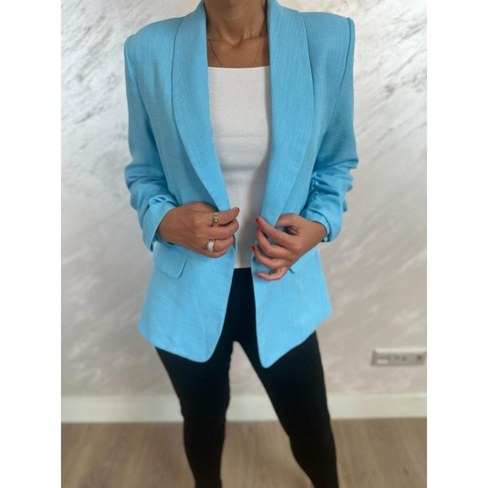 Luka Butik Kadın Mavi Kol Içi Çizgili, Içi Astarlı Blazer Keten Ceket Bayan Ceket Fiyatı
