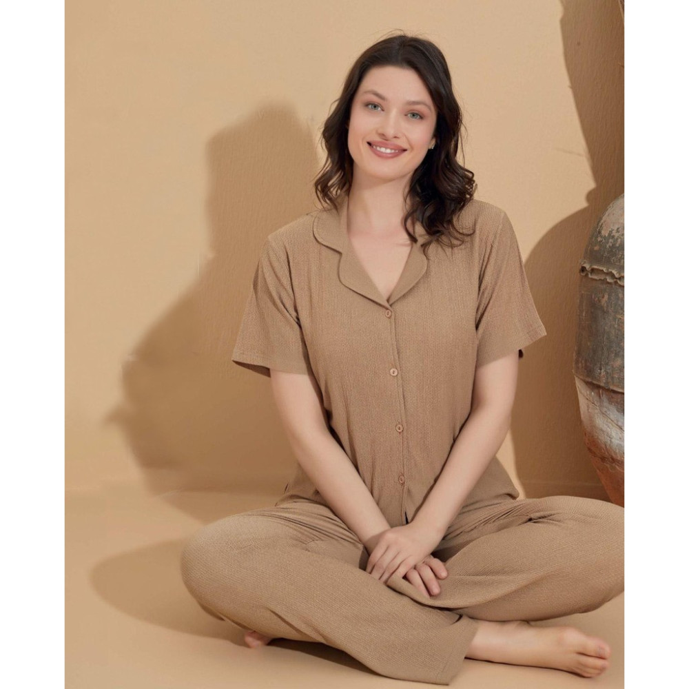 Lukitus Gömlek Yaka Bürümcük Kısa Kol Pijama Takımı Kadın Pijama Fiyatı