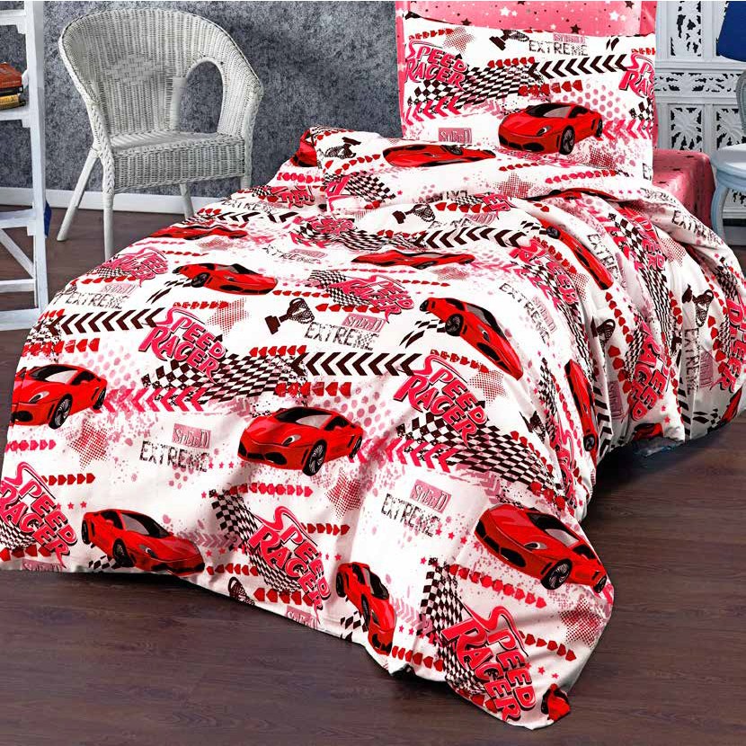 Lüks Dayanıklı Pamuklu Tek Kişilik Nevresim Takımı Çocuk Desen + Lastikli Çarşaf +1 Adet Yastık kılıflı - Beyaz - Kırmızı - 160 x 220 cm Nevresim Takımı Fiyatı