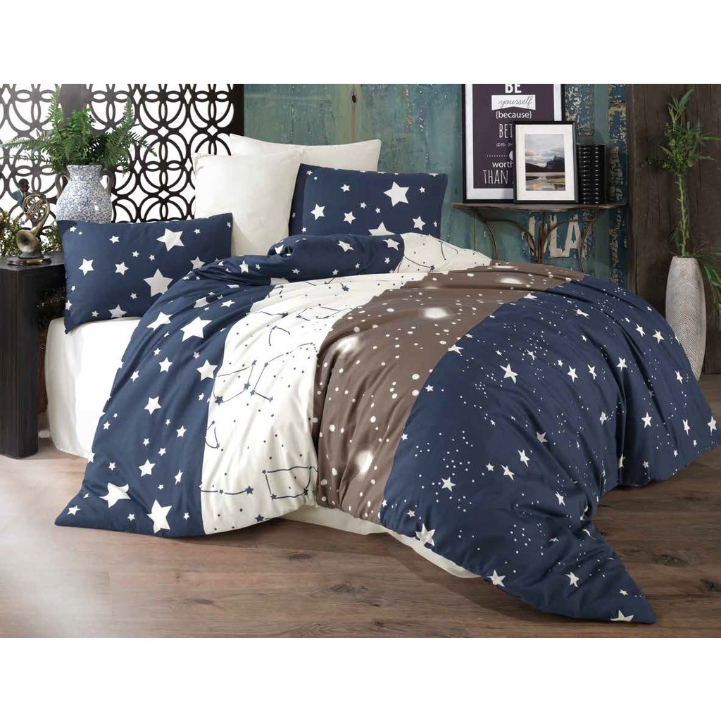 Lüks Dayanıklı Pamuklu Tek Kişilik Nevresim Takımı Çocuk Desen + Lastikli Çarşaf +1 Adet Yastık kılıflı - Lacivert - Bej - 160 x 220 cm Nevresim Takımı Fiyatı