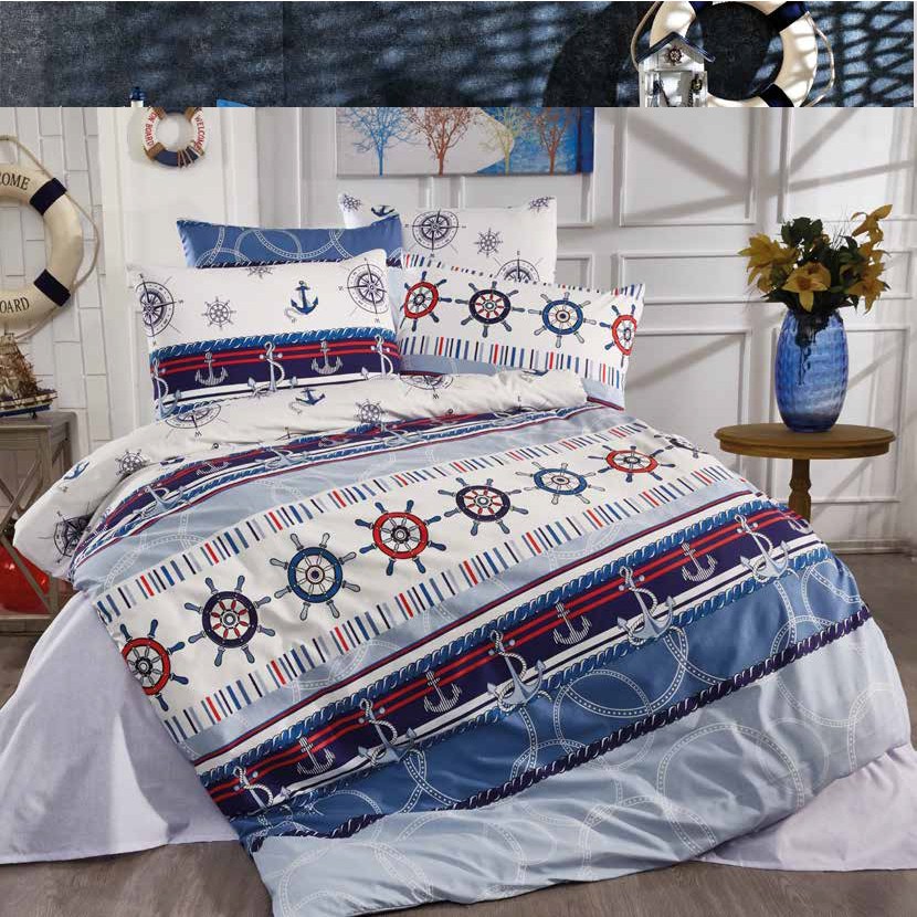 Lüks Dayanıklı Pamuklu Tek Kişilik Nevresim Takımı Çocuk Desen + Lastikli Çarşaf +1 Adet Yastık kılıflı - Lacivert - Beyaz - 160 x 220 cm Nevresim Takımı Fiyatı