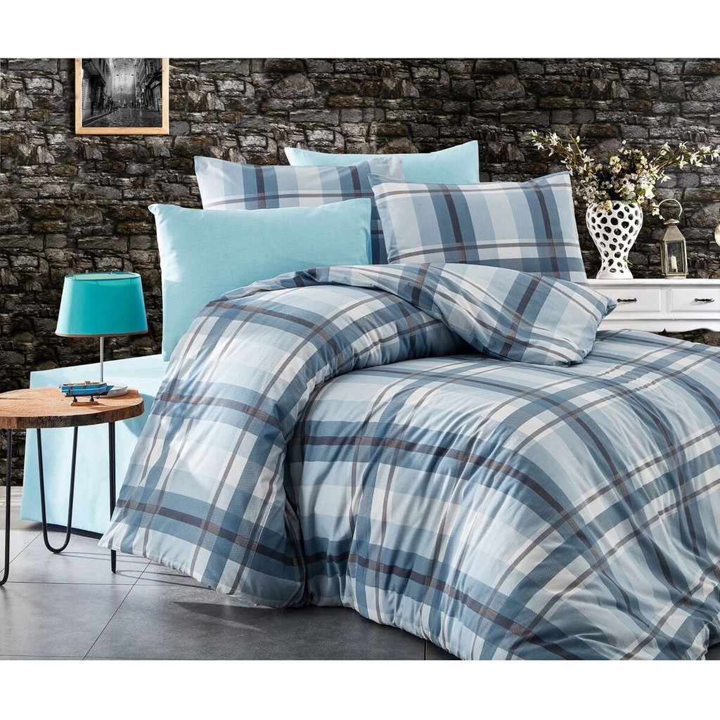 Lüks Dayanıklı Yumuşak Doğal Pamuklu Tek Kişilik Nevresim Takımı+ Lastikli Çarşaf+ 1 Yastık Kılıfı - Turkuaz - Beyaz - 160 x 200 cm Nevresim Takımı Fiyatı