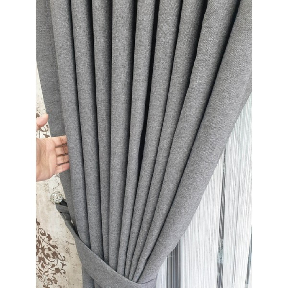 Lüks House Lüks Gri Blackout Keten Karartma Pilesiz Fon Perde En 150. Boy 250. - 150 x 250 cm Fon Perde Fiyatı
