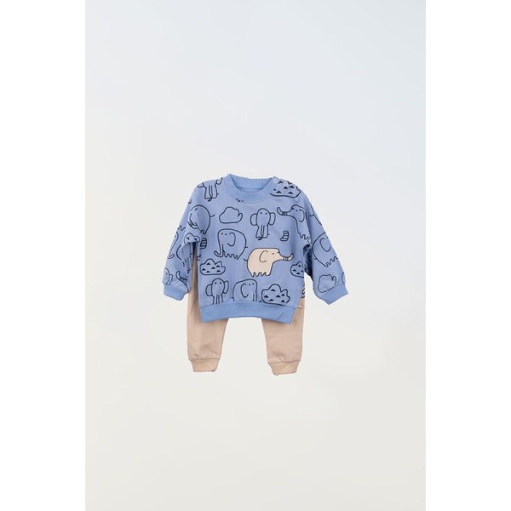 Lulu Kids Fil Desenli Alt Üst Eşofman Takımı "Maviş" Modeli Bebek Eşofman Fiyatı