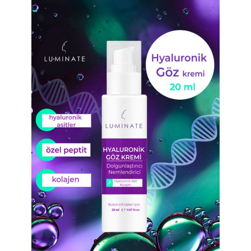 Luminate Göz Altı Kremi Hyaluronik Asit Peptit Kolajen Anti-Age Dolgunlaştırıcı Göz Çevresi Nemlendirici Yaşlanma Karşıtı 20 ml Göz Kremi Fiyatı