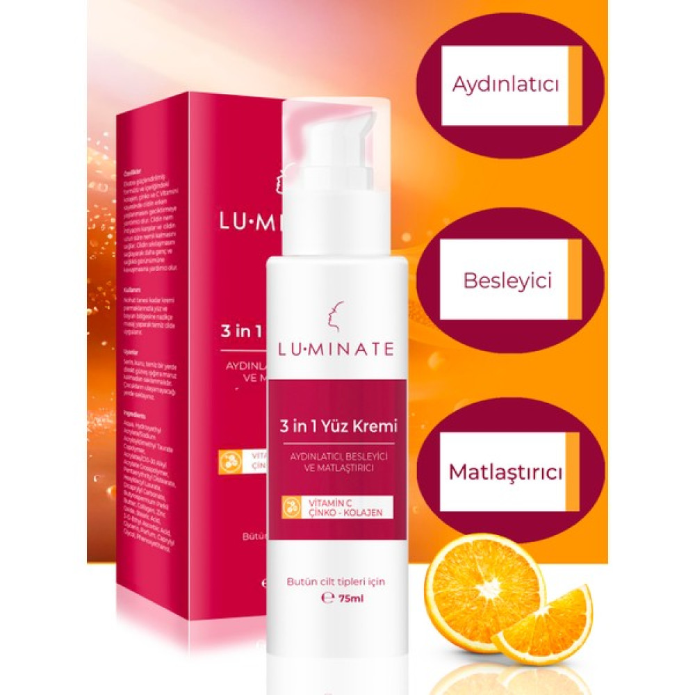 Luminate Yüz Kremi C Vitamin Çinko Kolajen Aydınlatıcı Nemlendirici Besleyici Matlaştırma Yüz Beyazlatıcı Cilt Tonu Eşitleyici Leke Karşıtı Yağlı v... Nemlendiriciler Fiyatı