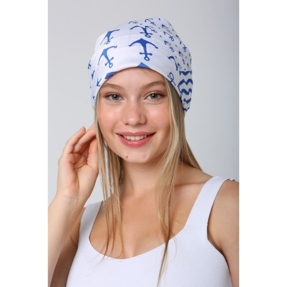 Luminos Butik Kadın Mavi Beyaz Çapa Desenli Fular - Bandana FLR47 60X60 cm Şal / Fular & Eşarp Fiyatı