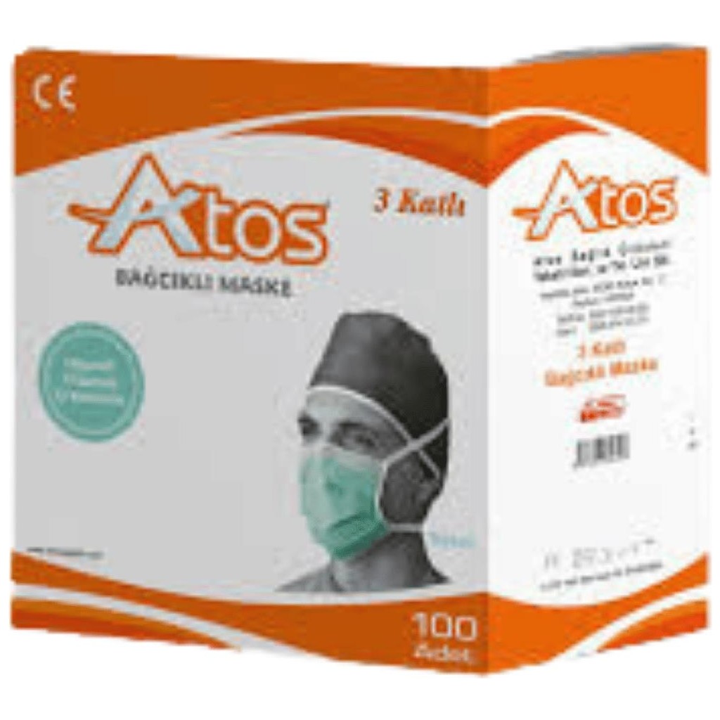 Lummed Atos - Bağcıklı Maske Yeşil 100 Adet - 1 Paket - Beyaz - Standart Diğer Fiyatı