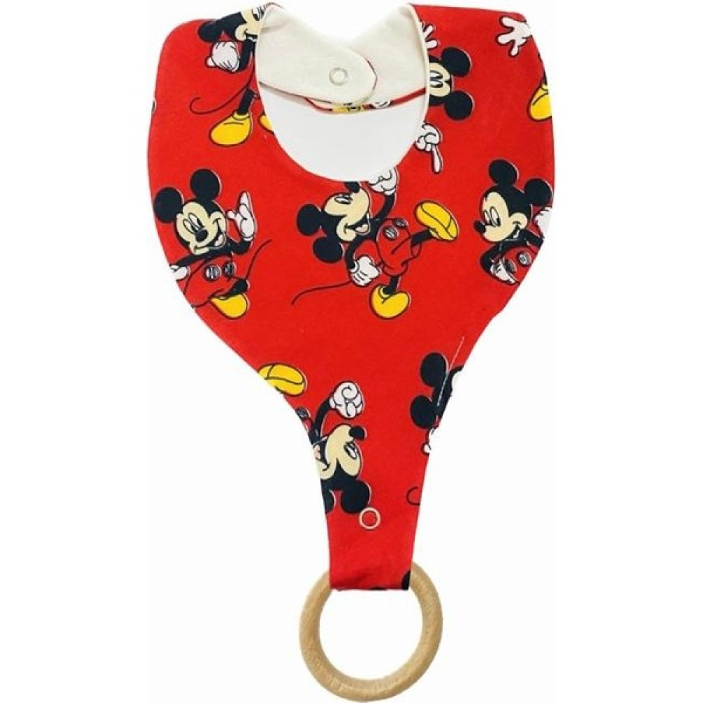 Lumos Trade Emzik Tutucu Mama Önlüğü - Kırmızı Mickey Mouse Desenli %100 Pamuk Kumaş Emzik Askısı - 0 - 2 Yaş Mama Önlüğü Fiyatı