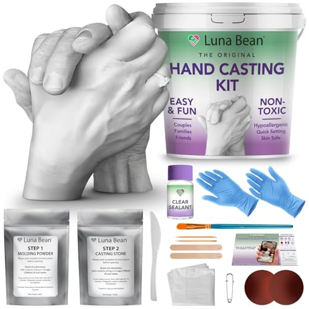 Luna Bean Hand Casting Kit – Hand Mold Kit for Couples Bridal Shower Wedding Gifts Boyfriend Girlfriend Anniversary Crafts - Gifts for Her Him Mom Dad Mother Father Husband Wife
