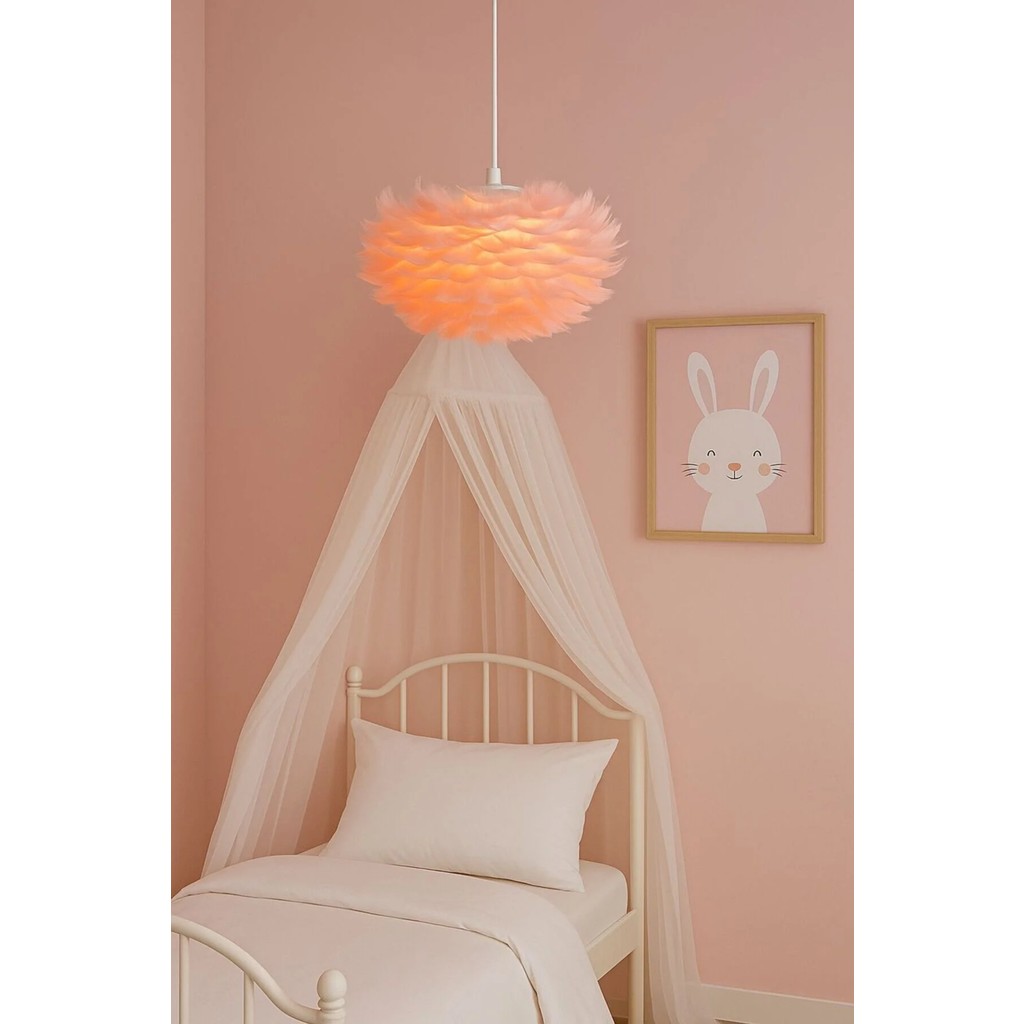 Luna Lighting Flora Model Tüylü Kumaş Modern Estetik Tekli Sarkıt Avize - Pembe Avize Fiyatı