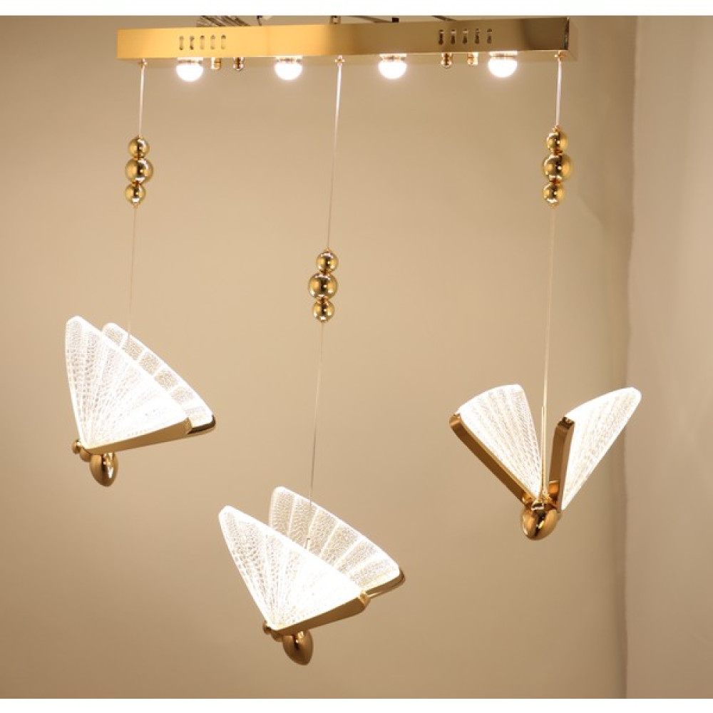 Luna Lighting Kelebek Modern Luxury LED 3'lü Sıralı Ledli Avize - Sarı Avize Fiyatı